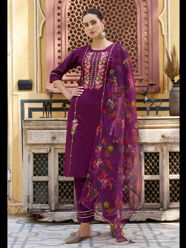 Purple Viscose Rayon Pant Suit 189459